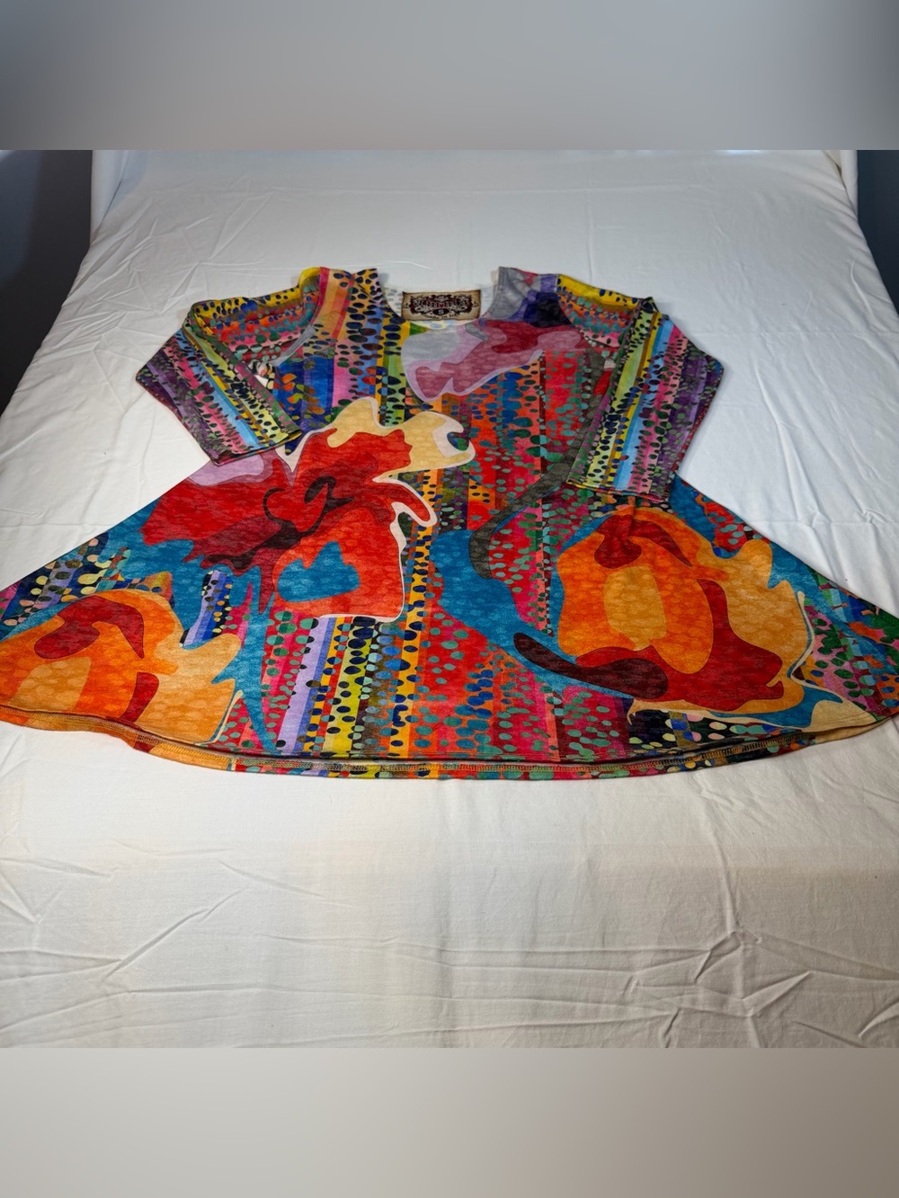 AMMA Design Made in LA Women S Tunic Top Art Wear Colorful Abstract Long Sleeve
